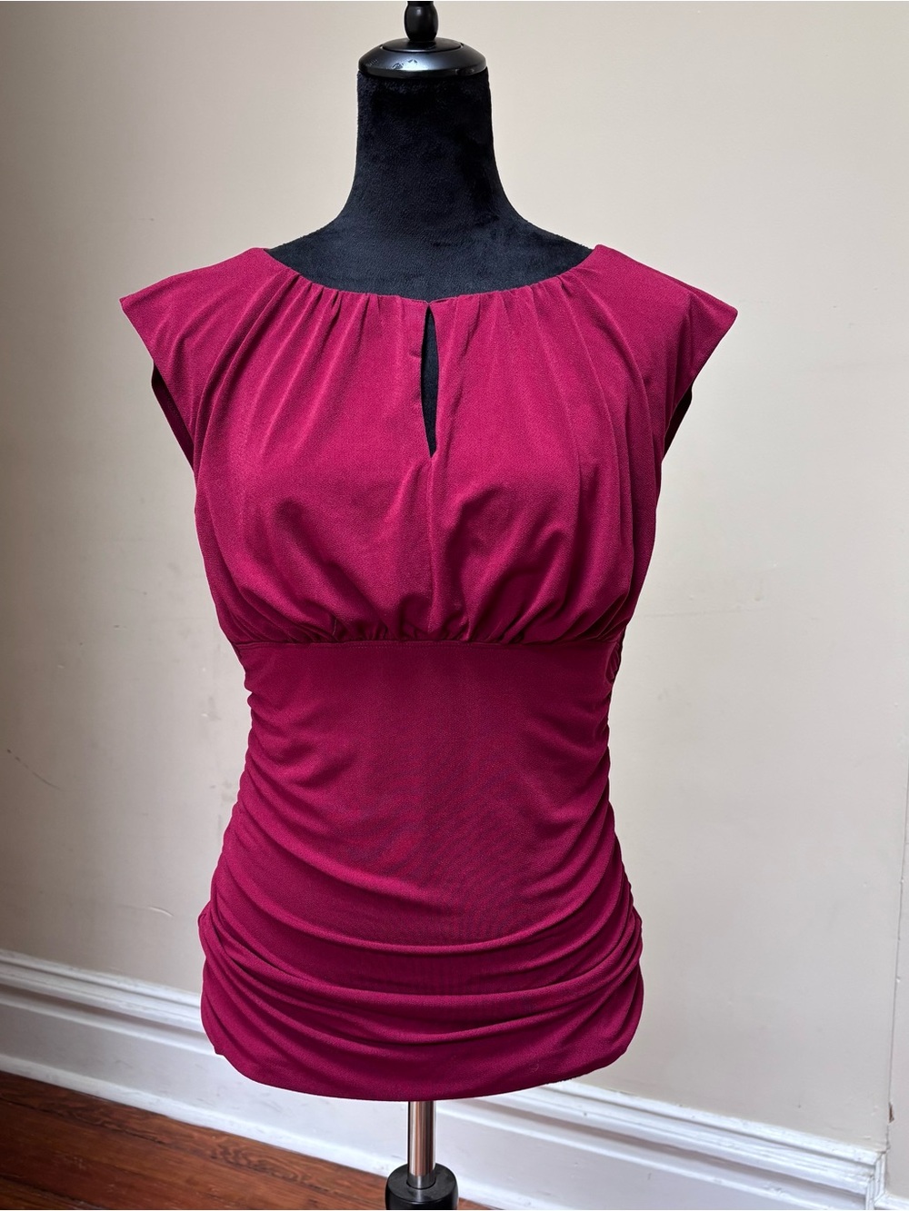 Ann Taylor Wine/Burgundy Cap-Sleeve Ruched Top